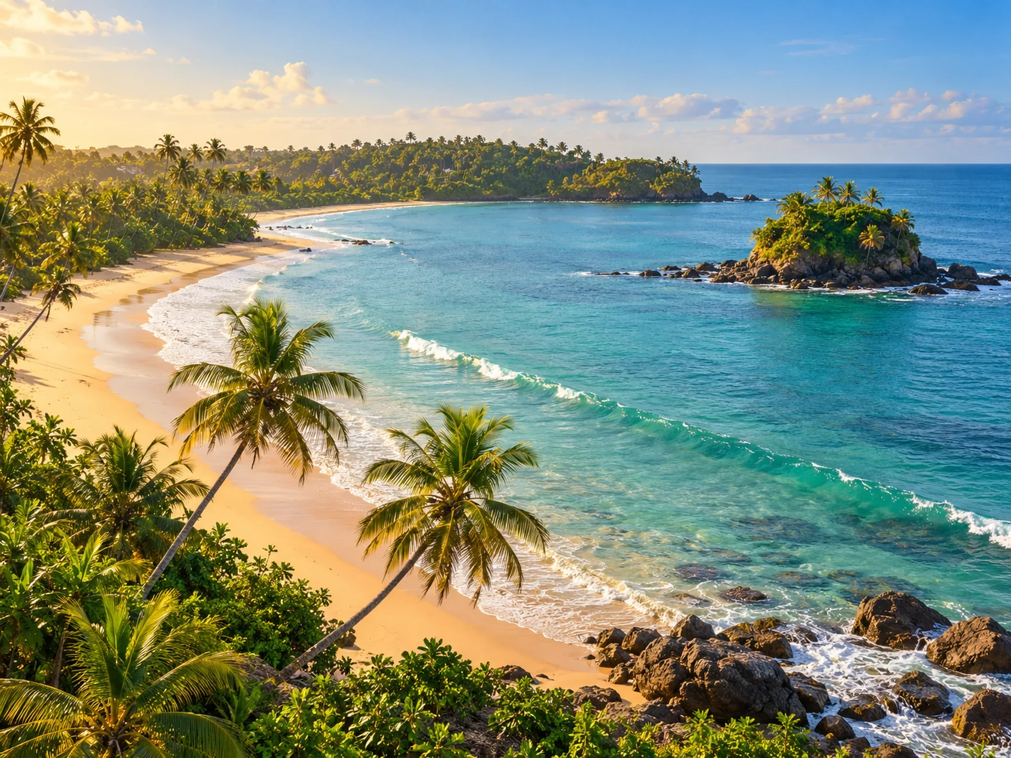 Cove and palm-lined shore on Sri Lanka's southern coast