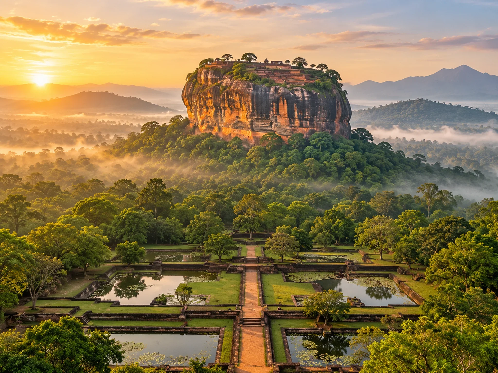 Formal water gardens at the base of Sigiriya Rock