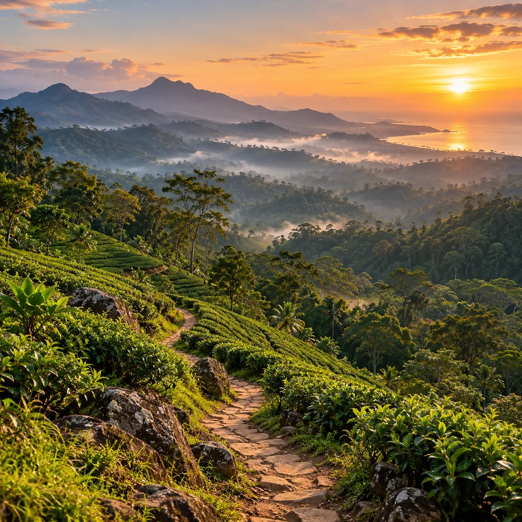 Highland slopes wrapped in clouds near Ella, Sri Lanka